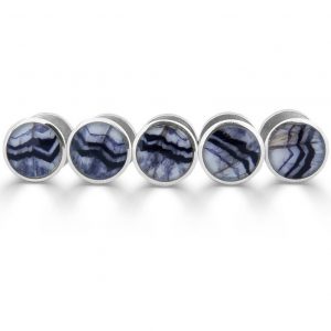 Round shirt studs in silver with blue john