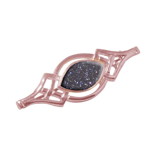 Rose Gold Blue Goldstone Celtic Brooch