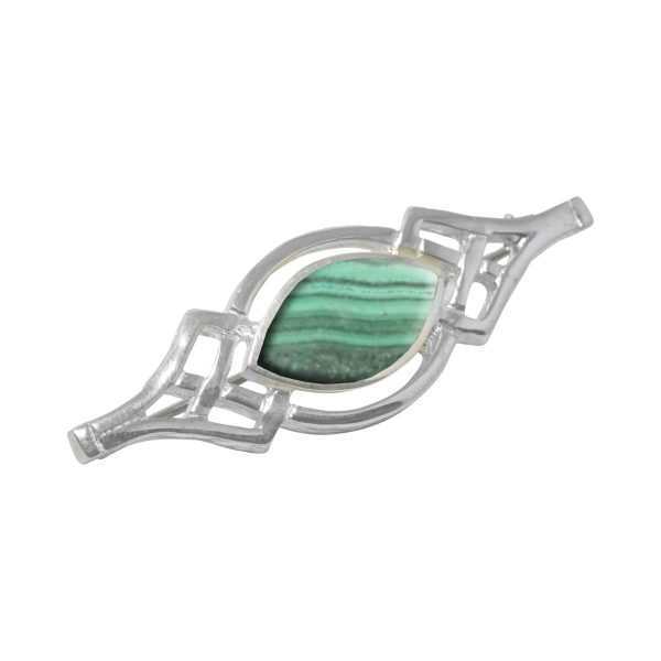 Silver Malachite Celtic Brooch