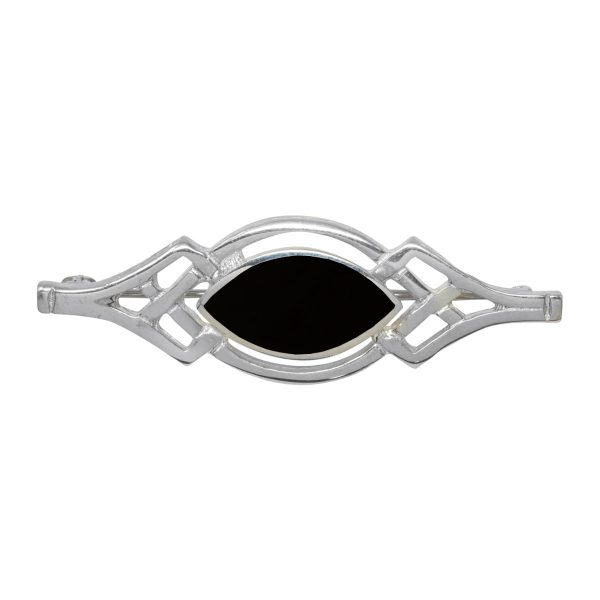 Silver Whitby Jet Celtic Brooch