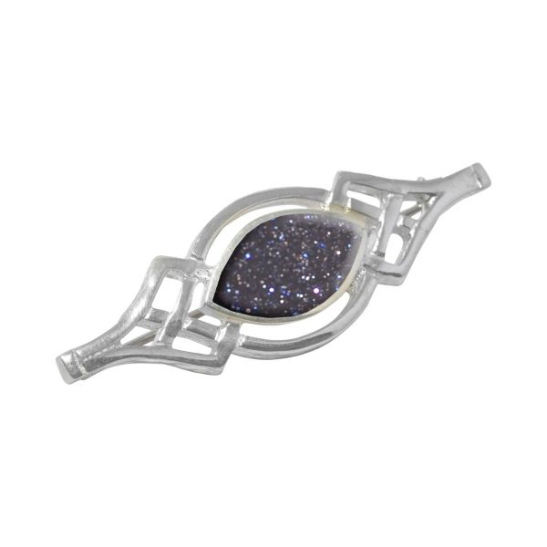 White Gold Blue Goldstone Celtic Brooch