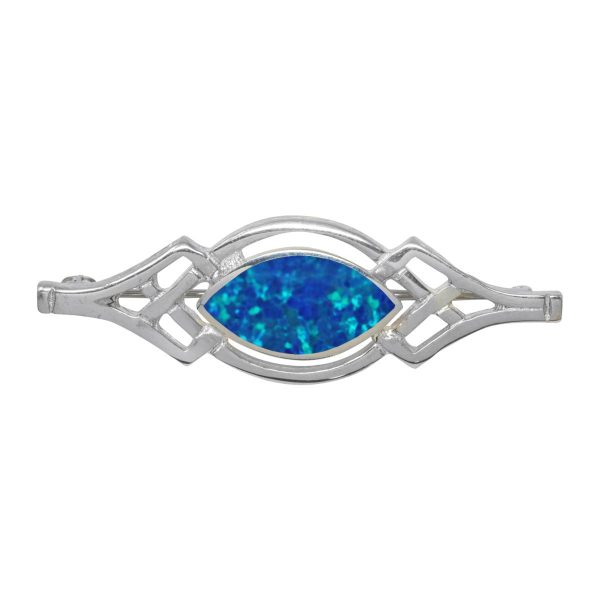 White Gold Opalite Cobalt Blue Celtic Brooch