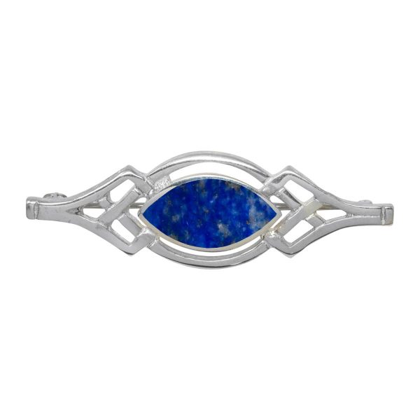 White Gold Lapis Celtic Brooch