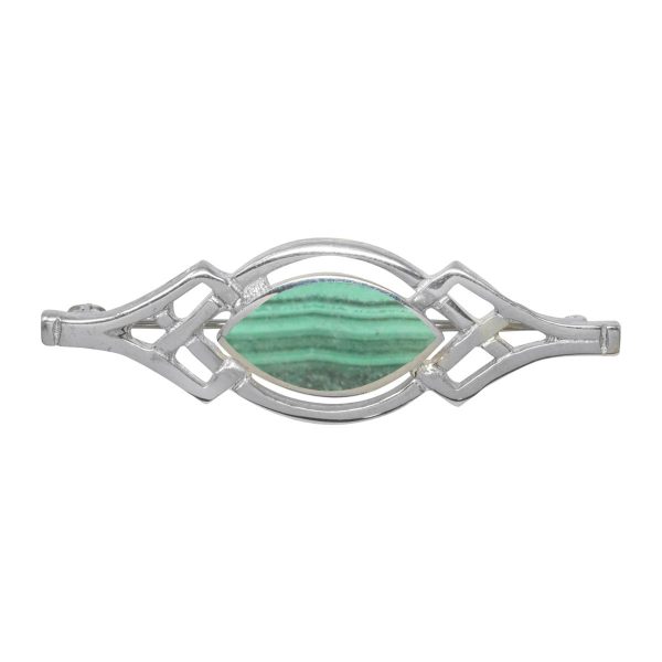 White Gold Malachite Celtic Brooch