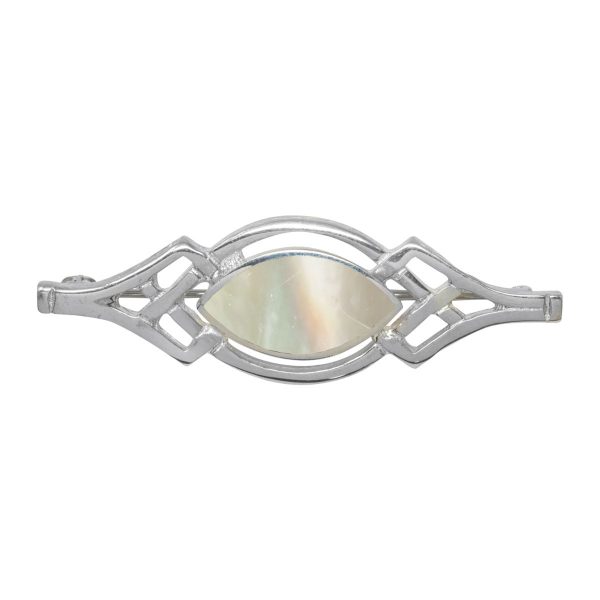 White Gold Mother of Pearl Celtic Brooch