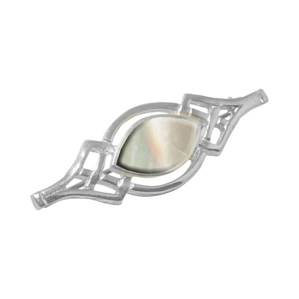 White Gold Mother of Pearl Celtic Brooch