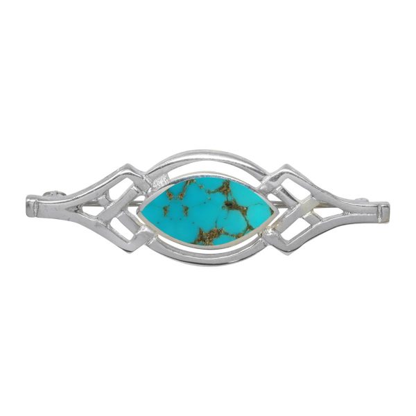 White Gold Turquoise Celtic Brooch