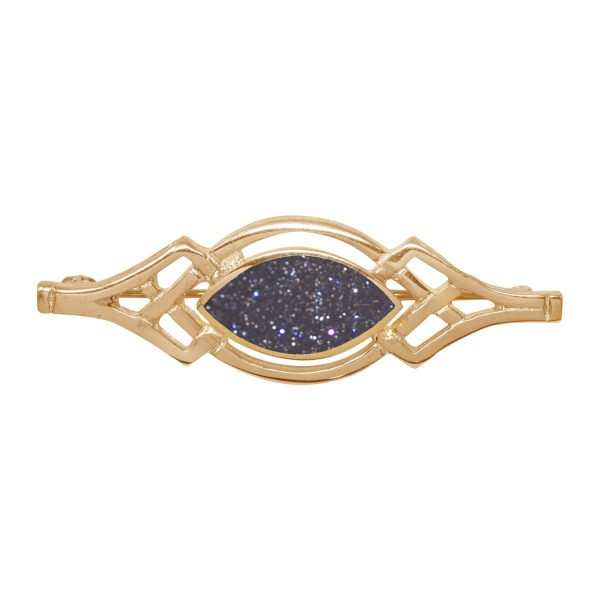 Yellow Gold Blue Goldstone Celtic Brooch