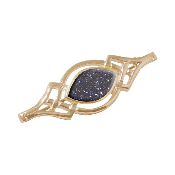 Yellow Gold Blue Goldstone Celtic Brooch