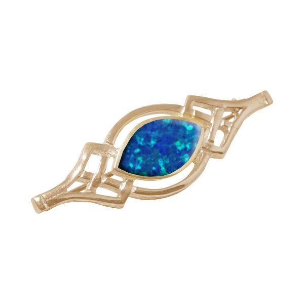 Yellow Gold Opalite Cobalt Blue Celtic Brooch