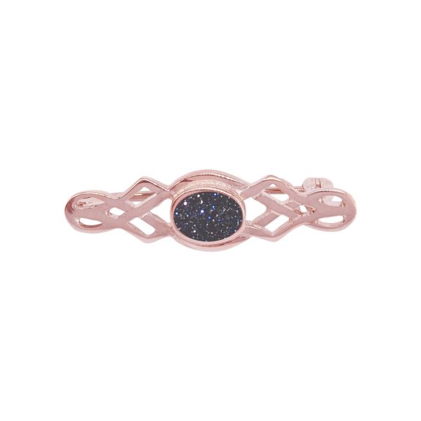 Rose Gold Blue Goldstone Celtic Brooch