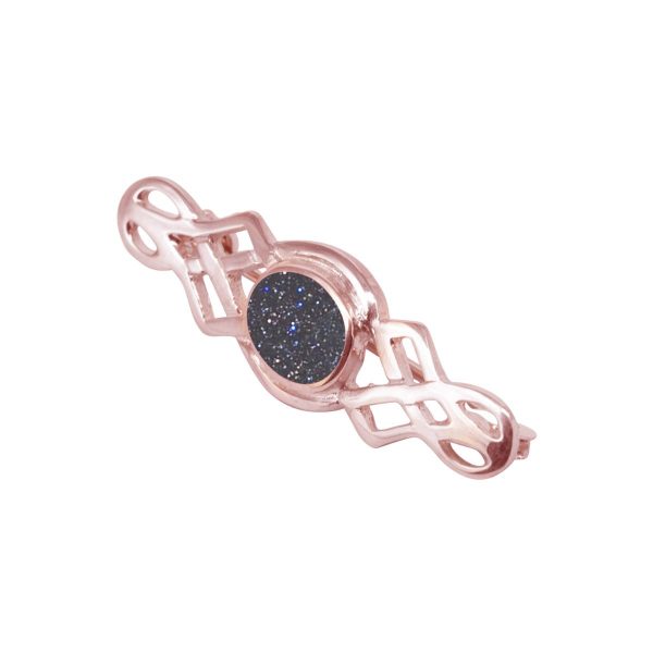 Rose Gold Blue Goldstone Celtic Brooch