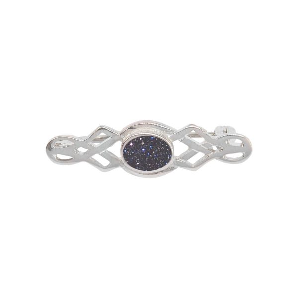 Silver Blue Goldstone Celtic Brooch