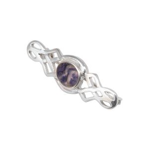 Silver Celtic Oval Blue John Stone Bar Brooch