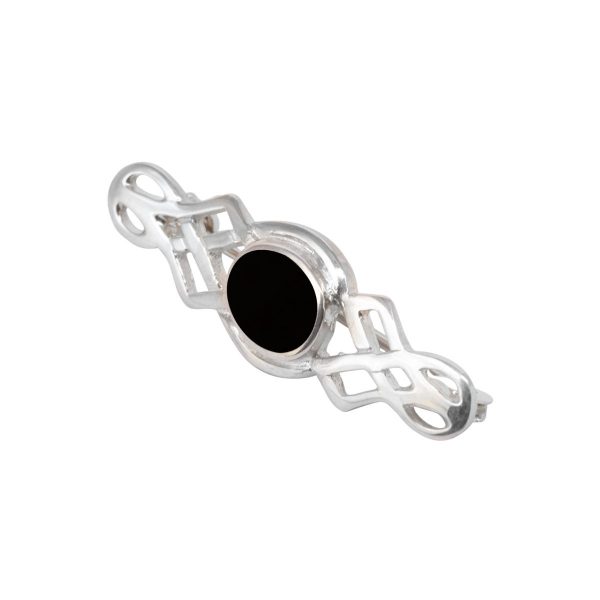 Silver Whitby Jet Celtic Brooch