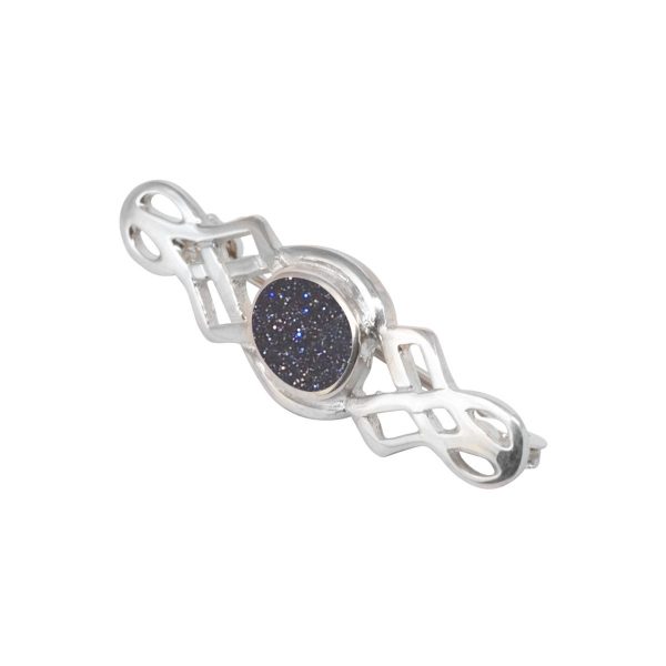 White Gold Blue Goldstone Celtic Brooch