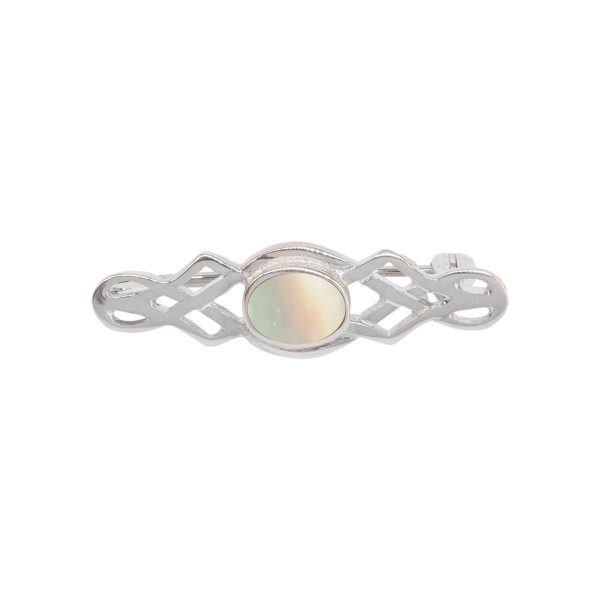 White Gold Mother of Pearl Celtic Brooch