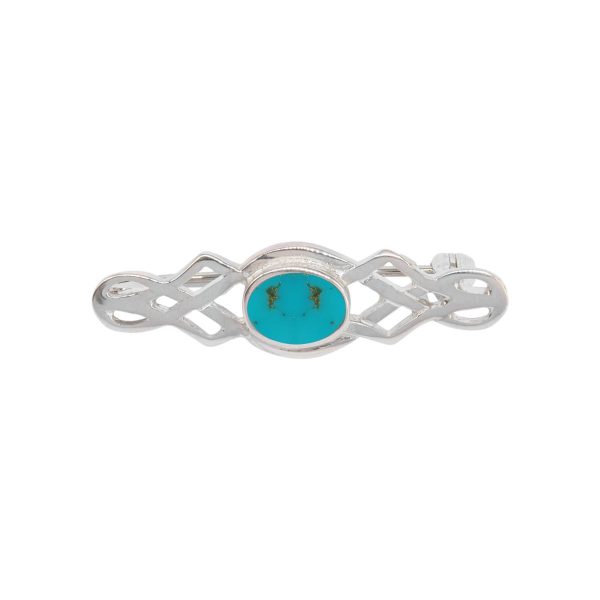 White Gold Turquoise Celtic Brooch