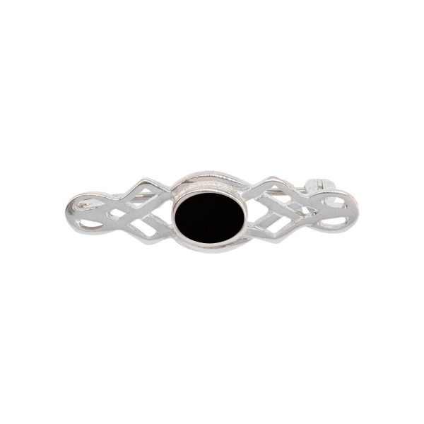 White Gold Whitby Jet Celtic Brooch