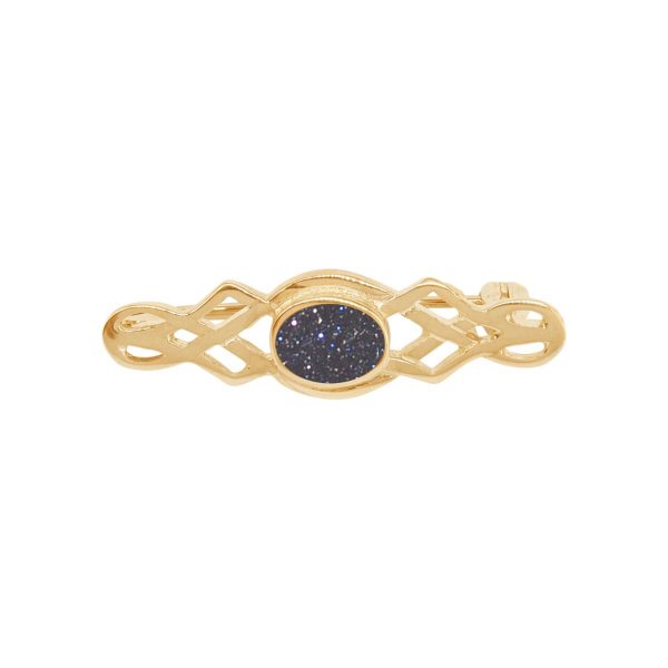 Yellow Gold Blue Goldstone Celtic Brooch