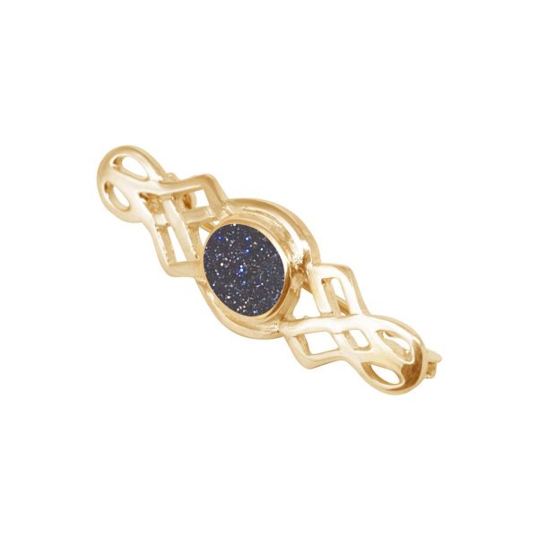 Yellow Gold Blue Goldstone Celtic Brooch