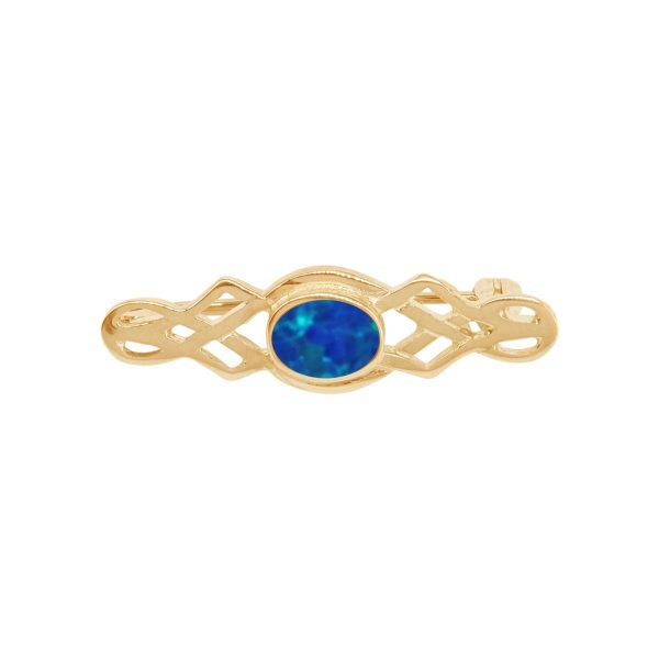 Yellow Gold Opalite Cobalt Blue Celtic Brooch