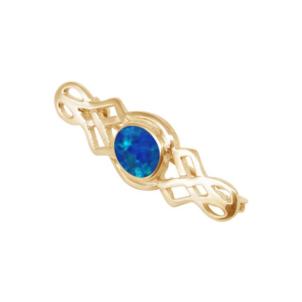 Yellow Gold Opalite Cobalt Blue Celtic Brooch