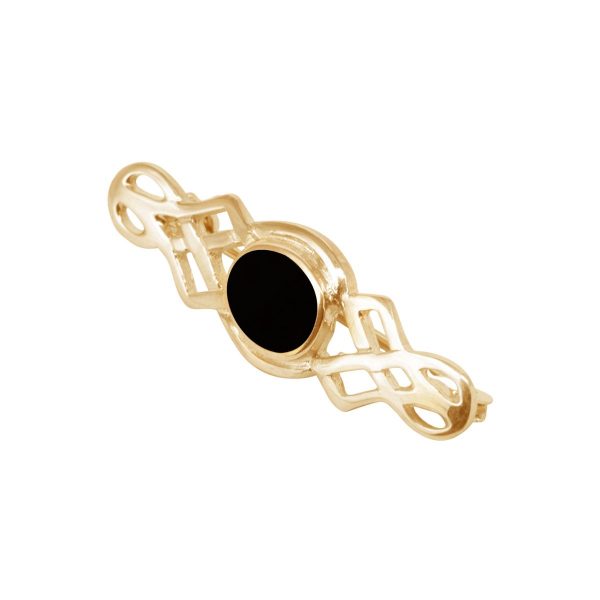 Yellow Gold Whitby Jet Celtic Brooch