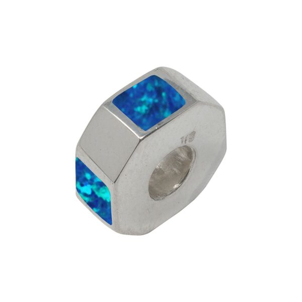 White Gold Opalite Cobalt Blue Bead Charm