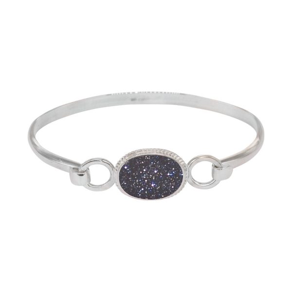 Silver Blue Goldstone Oval Bangle