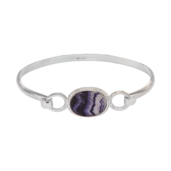 Silver Oval Blue John Bangle Beaded Edge