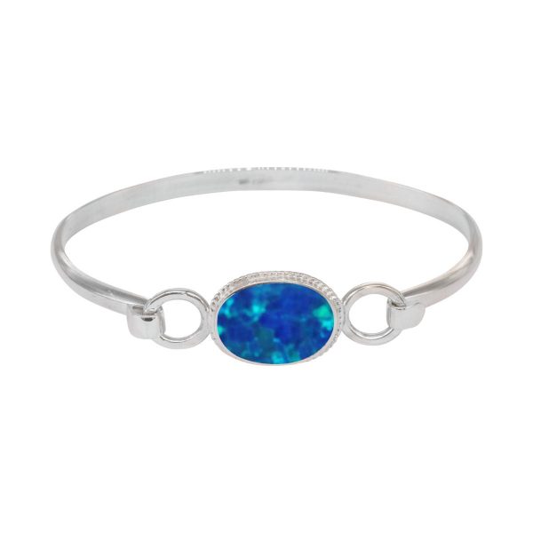 Silver Cobalt Blue Opalite Oval Bangle