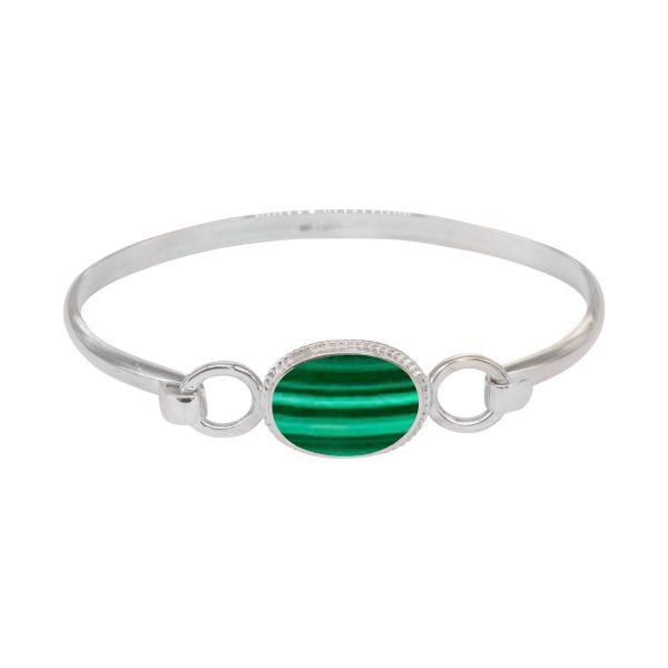 Silver Malachite Oval Bangle