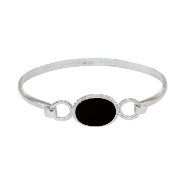 Silver Whitby Jet Oval Bangle