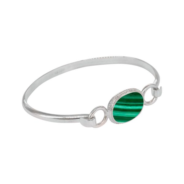 White Gold Malachite Bangle