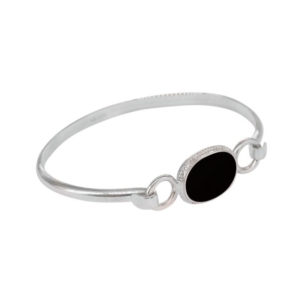 White Gold Whitby Jet Bangle