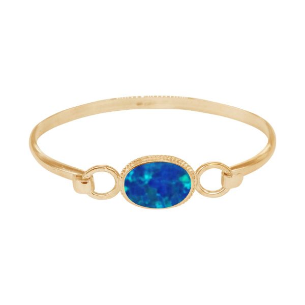 Yellow Gold Opalite Cobalt Blue Oval Bangle