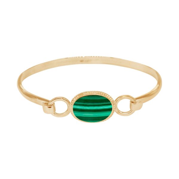 Yellow Gold Malachite Oval Bangle