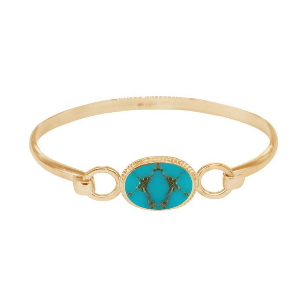 Yellow Gold Turquoise Oval Bangle