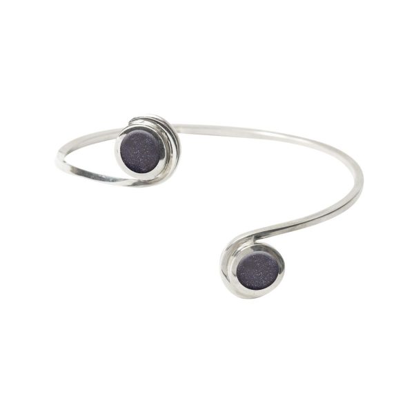 Silver Blue Goldstone Double Stone Bangle