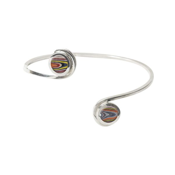 Silver Fordite Double Stone Bangle