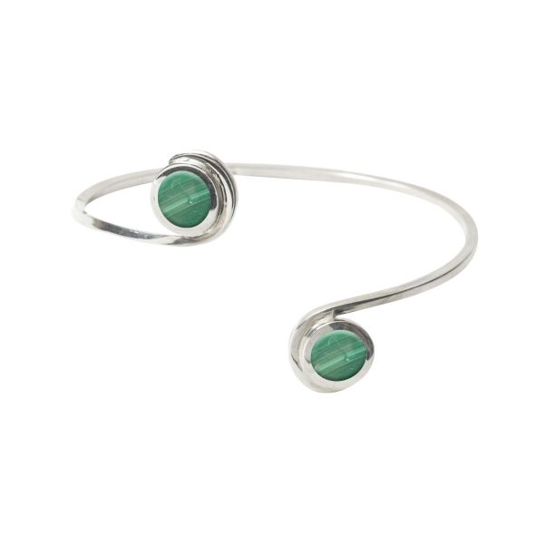 Silver Malachite Double Stone Bangle