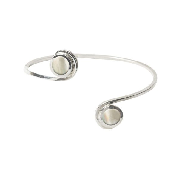 Silver Mother of Pearl Double Stone Bangle