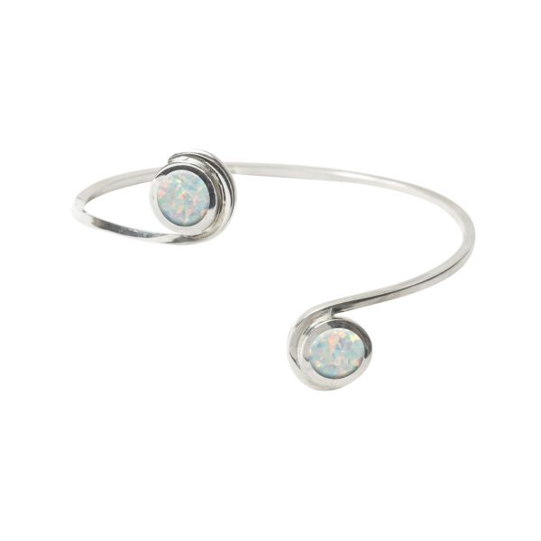 Silver Opalite Sun Ice Double Stone Bangle