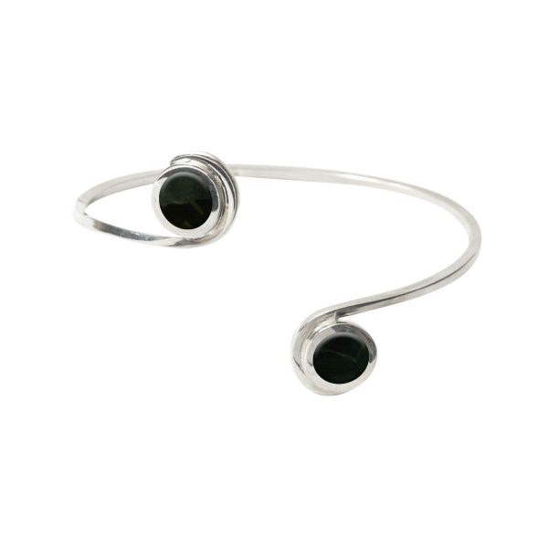 Silver Whitby Jet Double Stone Bangle