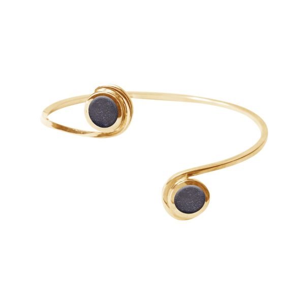 Yellow Gold Blue Goldstone Double Stone Bangle