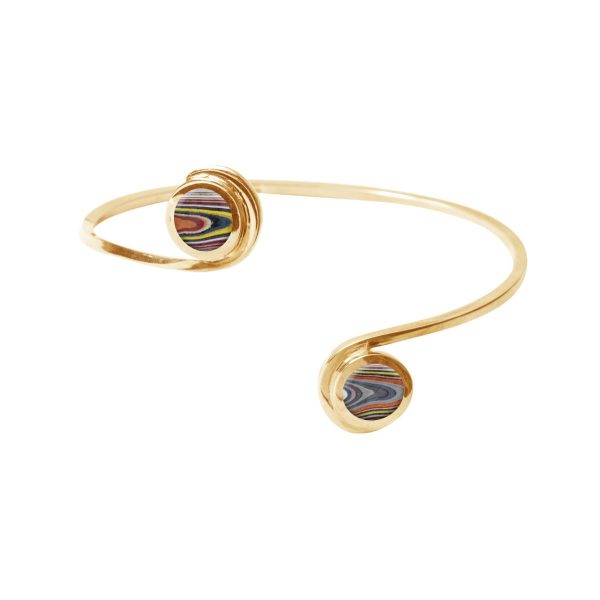 Yellow Gold Fordite Double Stone Bangle