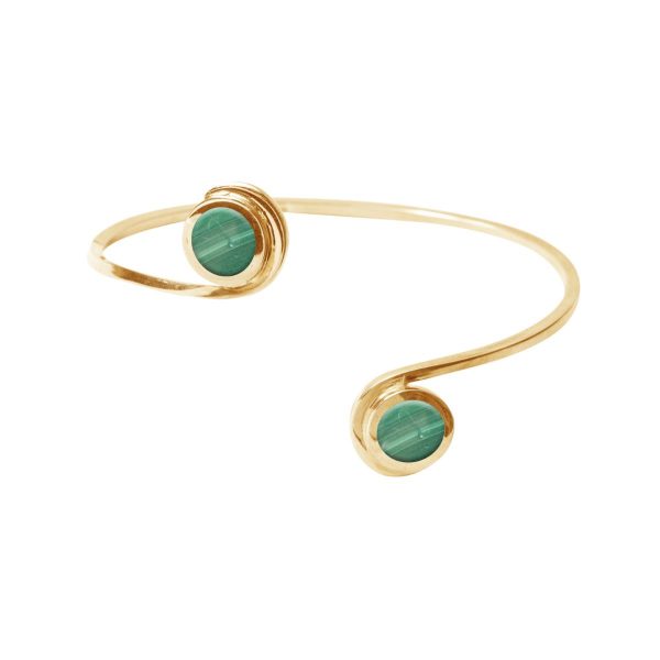 Yellow Gold Malachite Double Stone Bangle