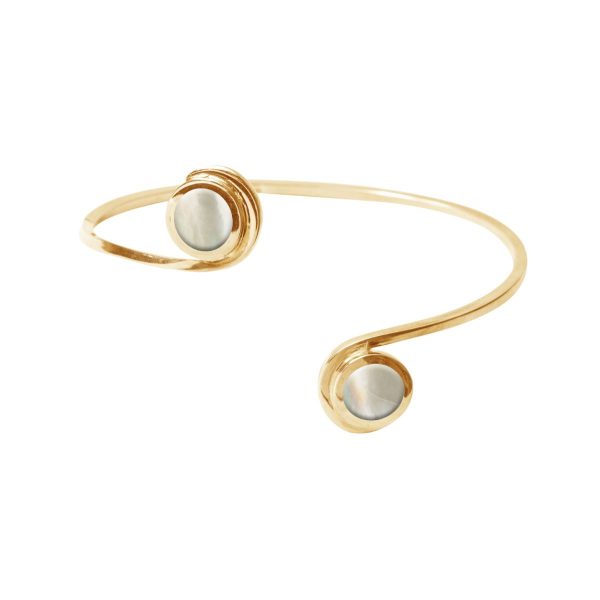 Yellow Gold Mother of Pearl Double Stone Bangle