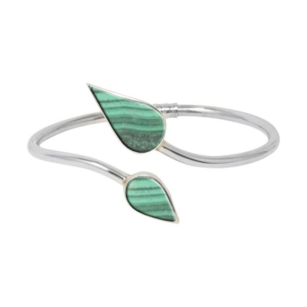 White Gold Malachite Bangle